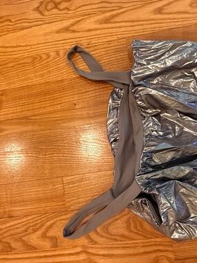 Daily Drills Metallic Gray Ruched Crop Top